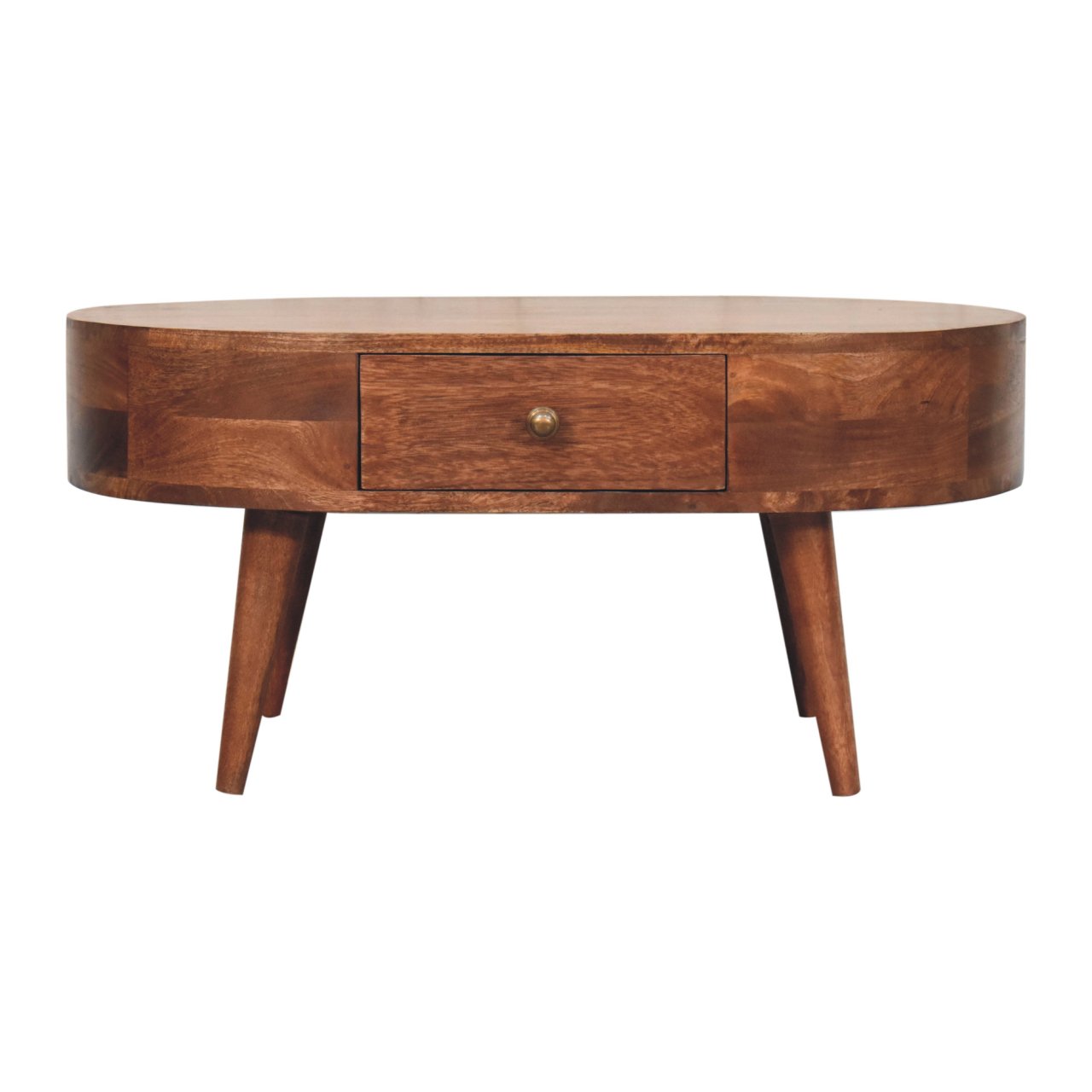 Solid Mango Wood Honey Caramel Finished 1 Drawer Rounded Edges Coffee Table