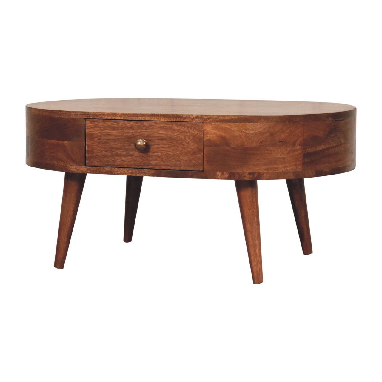 Solid Mango Wood Honey Caramel Finished 1 Drawer Rounded Edges Coffee Table - Image 2