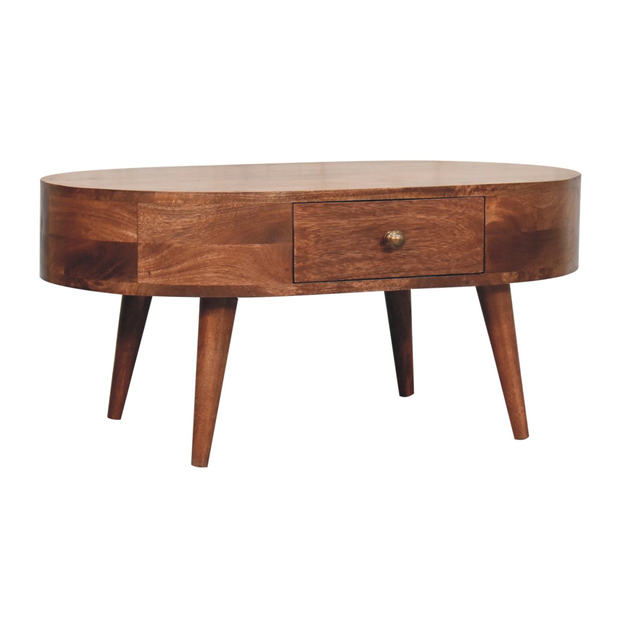Solid Mango Wood Honey Caramel Finished 1 Drawer Rounded Edges Coffee Table - Image 3