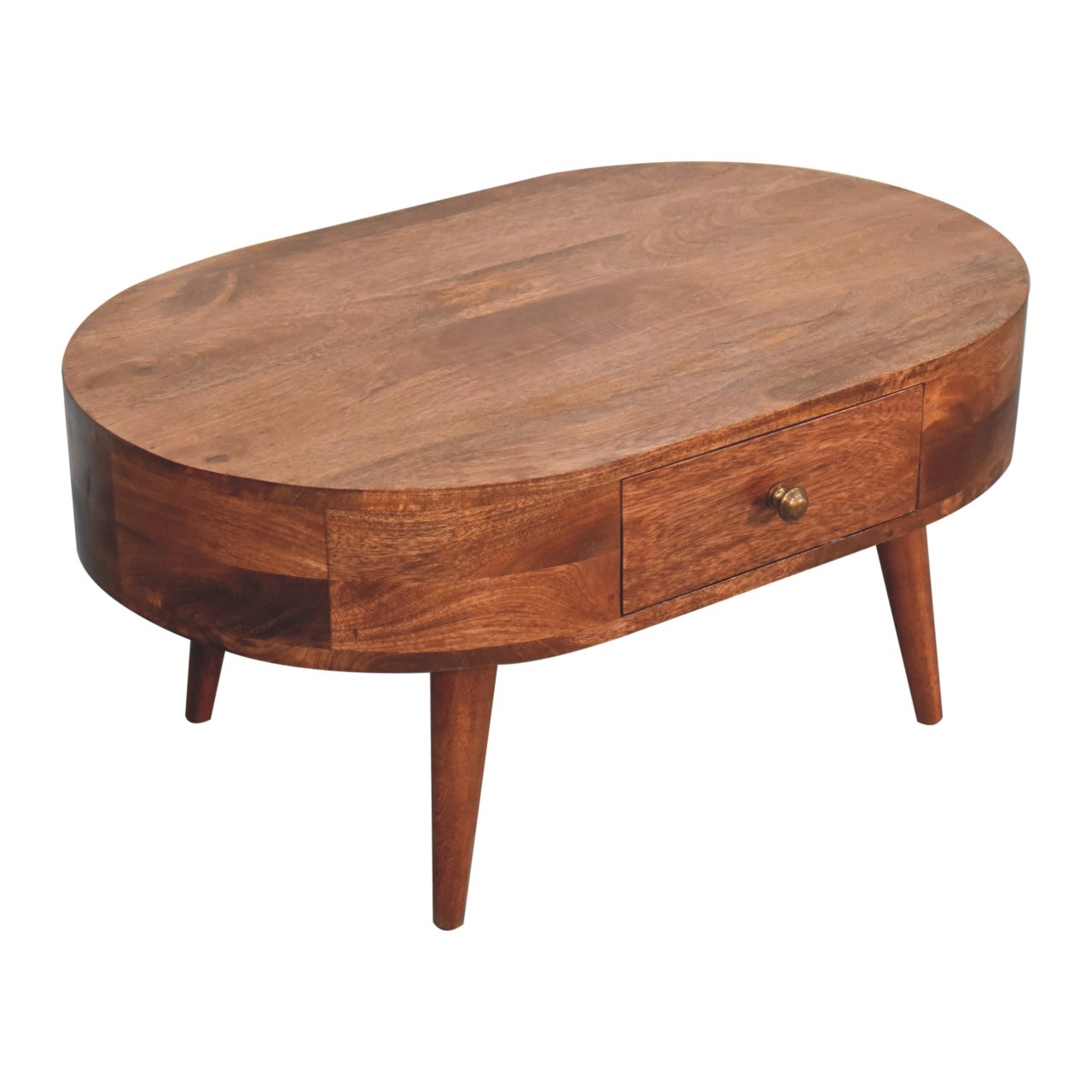 Solid Mango Wood Honey Caramel Finished 1 Drawer Rounded Edges Coffee Table - Image 5