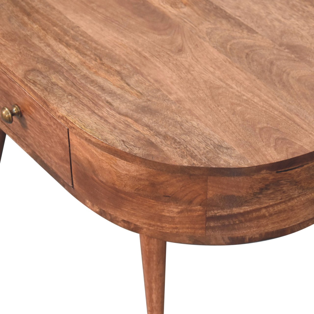 Solid Mango Wood Honey Caramel Finished 1 Drawer Rounded Edges Coffee Table - Image 6