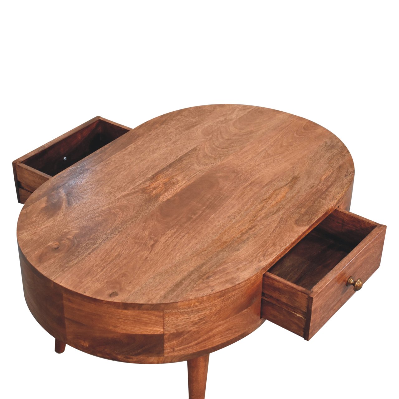 Solid Mango Wood Honey Caramel Finished 1 Drawer Rounded Edges Coffee Table - Image 9