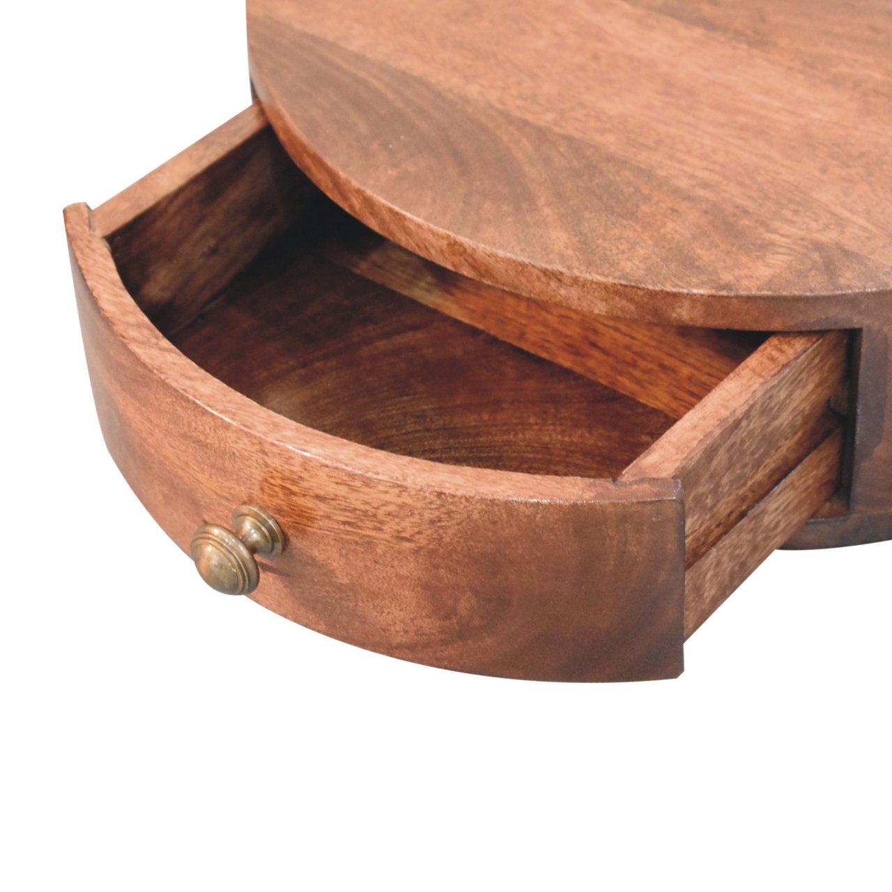 Solid Mango Wood Honey Caramel Wall Mounted Rounded Bedside - Image 6