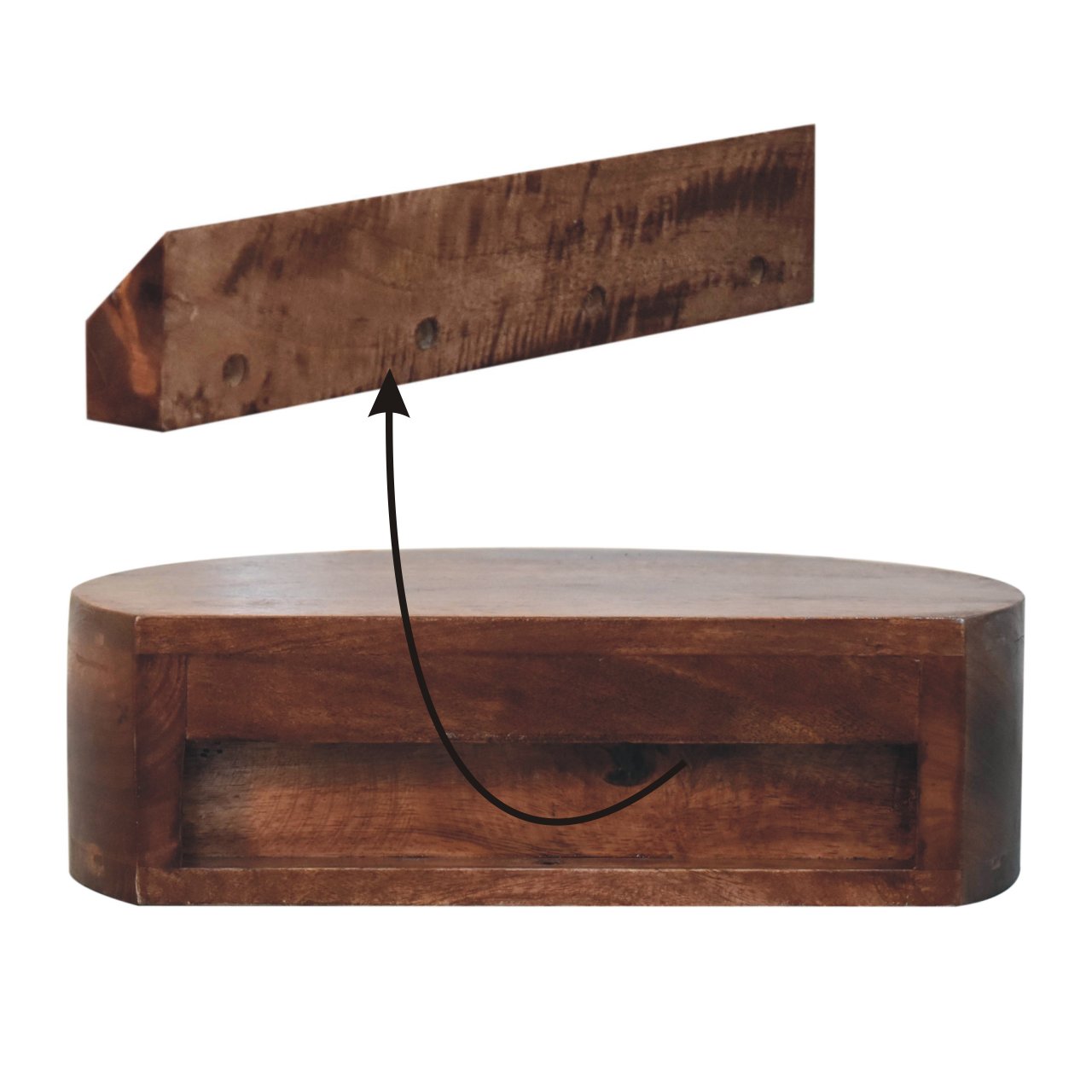 Solid Mango Wood Honey Caramel Wall Mounted Rounded Bedside - Image 9