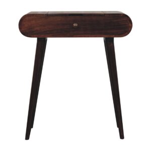 Solid Mango Wood Mini California Walnut Finished Dressing Table with Foldable Mirror