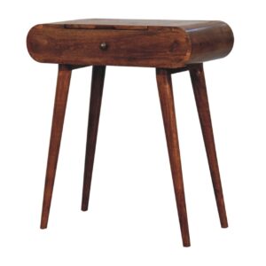 Solid Mango Wood Mini Honey Caramel Finshed Dressing Table with Foldable Mirror