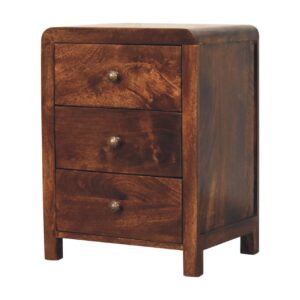 Solid Mango Wood California Walnut Finished 3 Drawer Naya Bedside