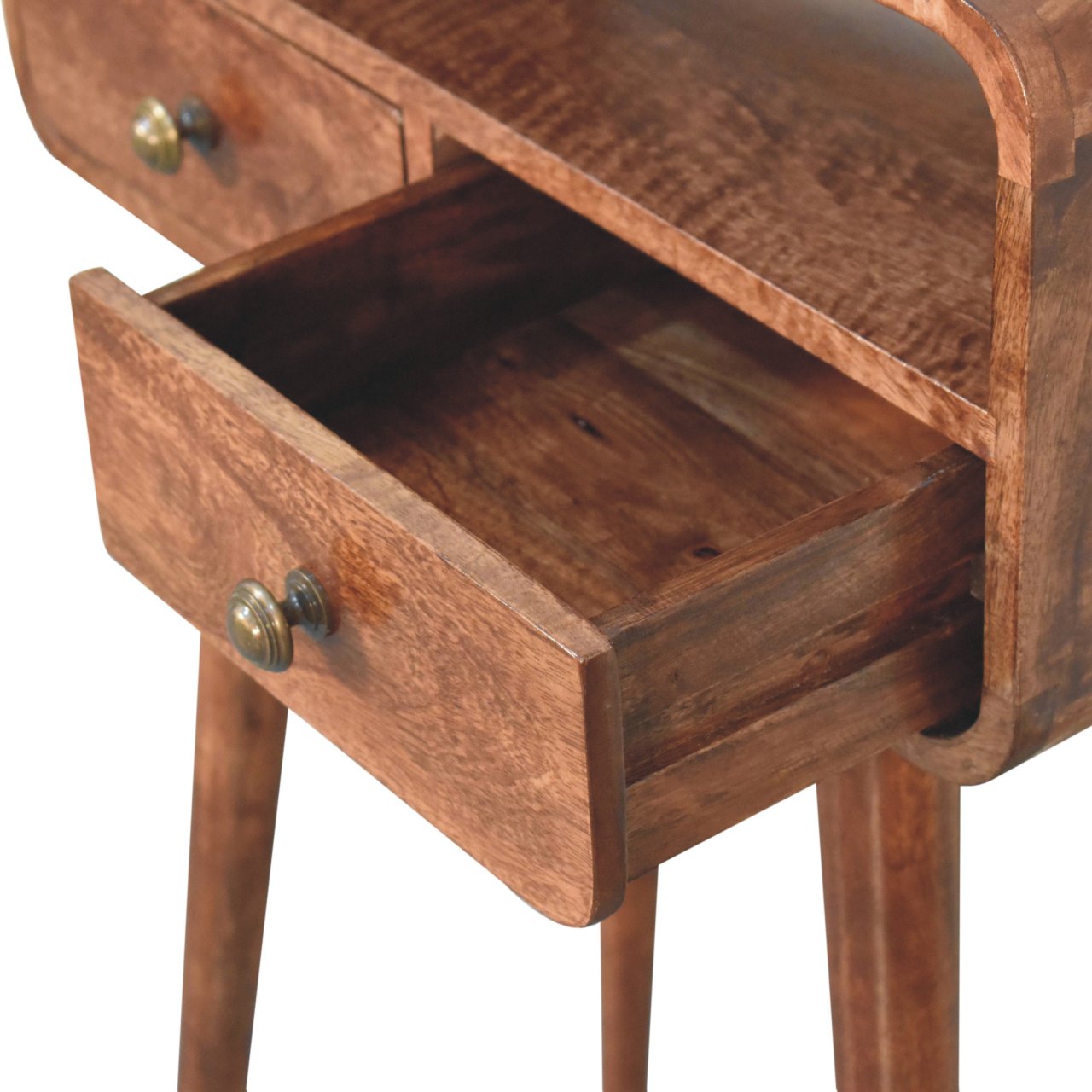 Solid Mango Wood Honey Caramel 2 Drawer Mini Curved Console Table - Image 6