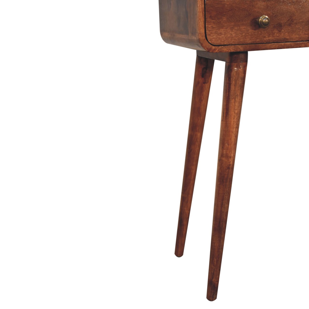 Solid Mango Wood Honey Caramel 2 Drawer Mini Curved Console Table - Image 7