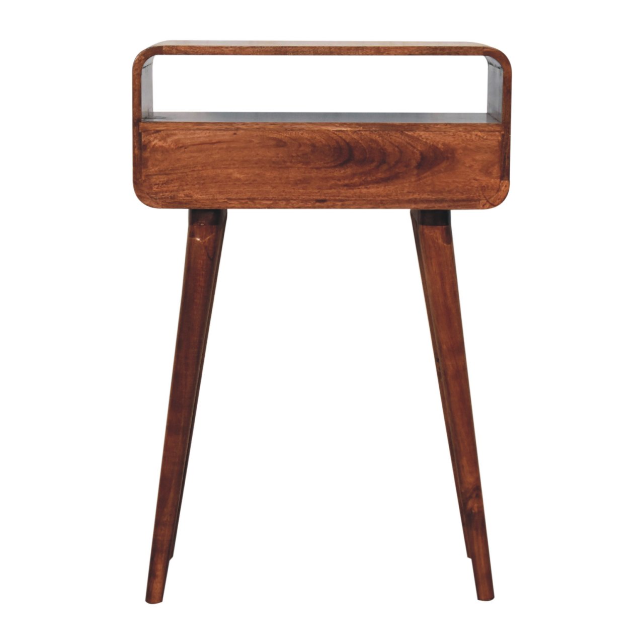 Solid Mango Wood Honey Caramel 2 Drawer Mini Curved Console Table - Image 9