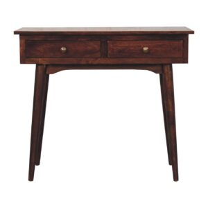 Solid Mango Wood California Walnut Finished Hallway 2 Drawer Console Table
