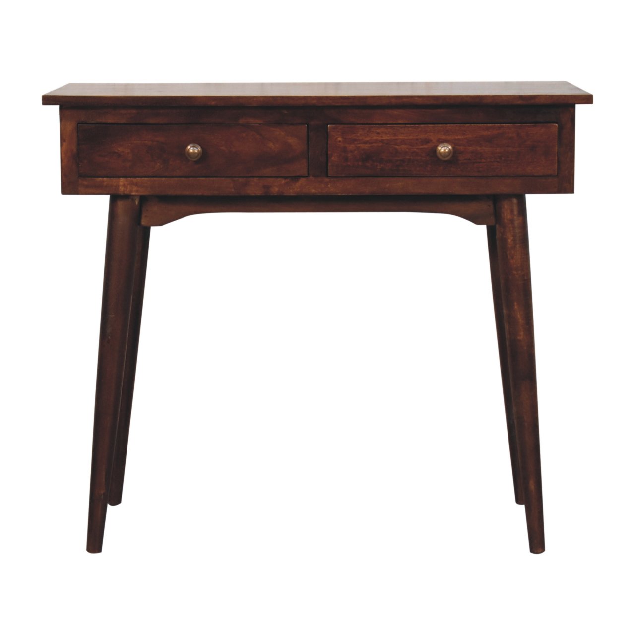 Solid Mango Wood California Walnut Finished Hallway 2 Drawer Console Table