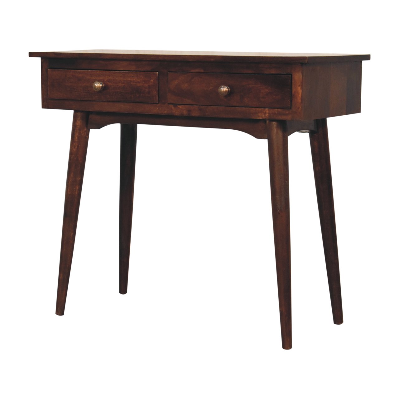 Solid Mango Wood California Walnut Finished Hallway 2 Drawer Console Table - Image 2