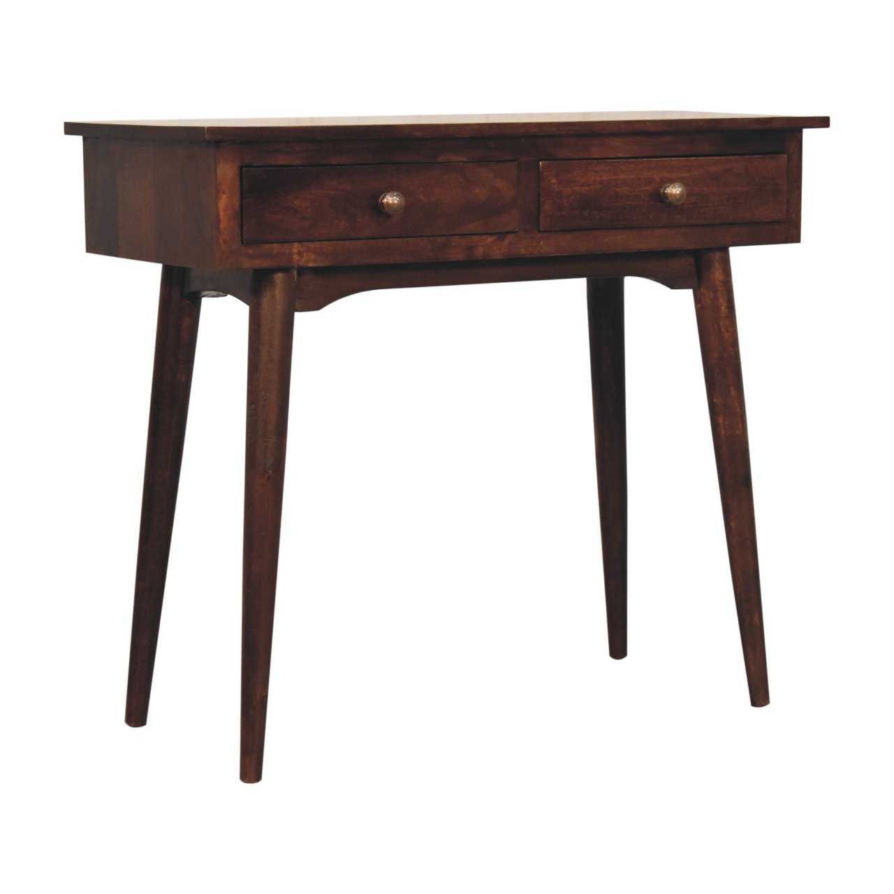 Solid Mango Wood California Walnut Finished Hallway 2 Drawer Console Table - Image 3
