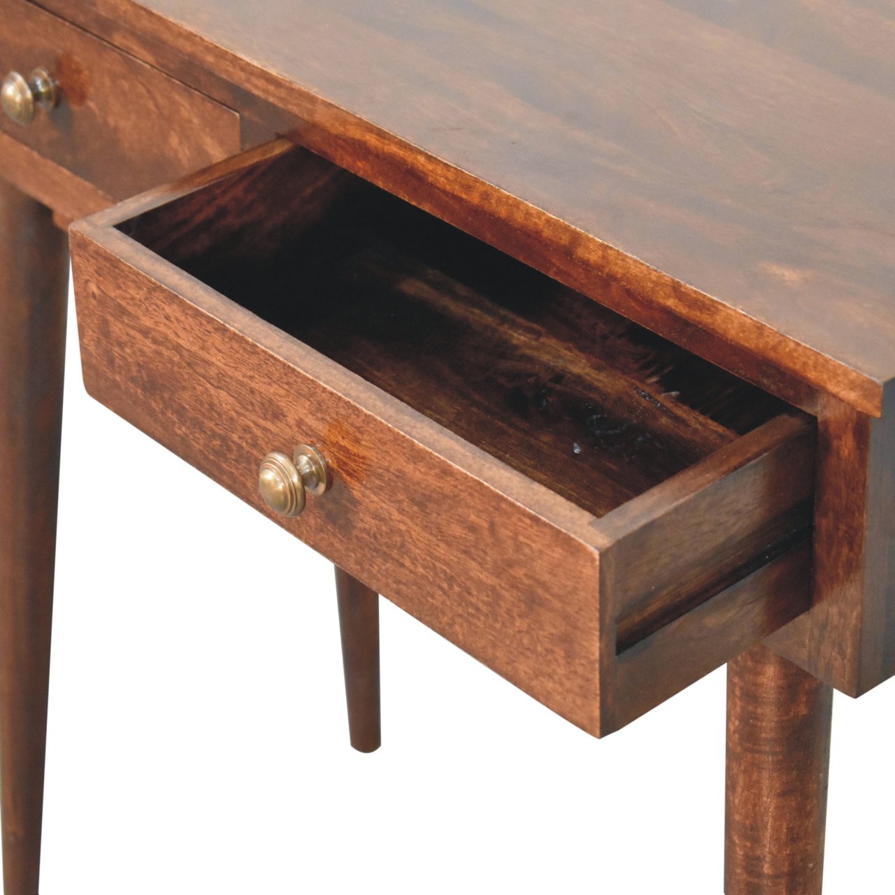 Solid Mango Wood California Walnut Finished Hallway 2 Drawer Console Table - Image 5