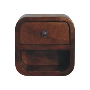 Solid Mango Wood Extra Mini Curved Chestnut Bedside with Open Slot