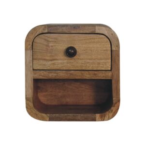 Solid Mango Wood Extra Mini Curved Oak Finish Bedside with Open Slot