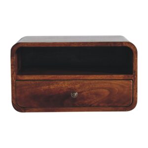 Solid Mango Wood Large Chestnut Curve Upper Slot Floating Bedside