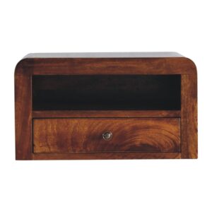 Solid Mango Wood Chunky Chestnut 1 Drawer Wall Mounted Nightstand
