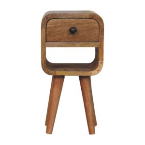 Solid Mango Wood Extra Mini Oak Finish Curve Lower Bedside