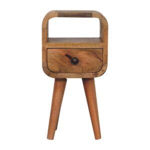 Solid Mango Wood Extra Mini Oak Finish Open Slot Bedside