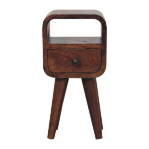 Solid Mango Wood Extra Mini Chestnut Curve Open Slot Bedside