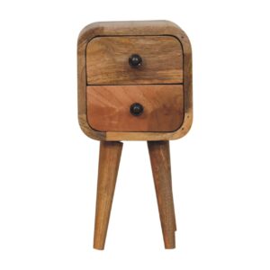 Solid Mango Wood Extra Mini Curved Oak Finish Bedside