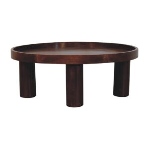 Solid Mango Wood Chestnut Finished Crescent Round Coffee Table