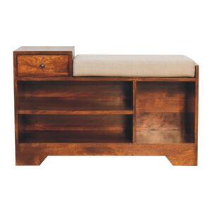 Solid Mango Wood Chestnut Finished Retreat Multi Purpose 1 Drawer Shoe Bench