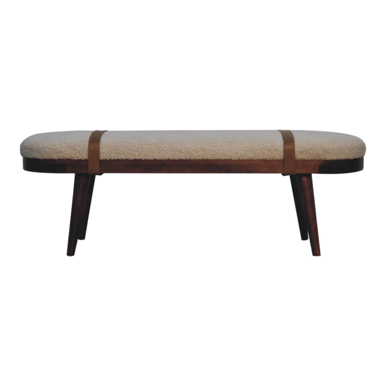 Solid Mango Wood Walnut Finished Nordholm Boucle & Leather Upholstered Bench - Image 9