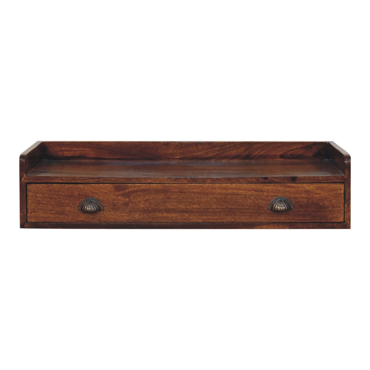 Solid Mango Wood Chestnut Finished 2 Drawer Belmont Wall-Mounted Console Shelf - Image 2