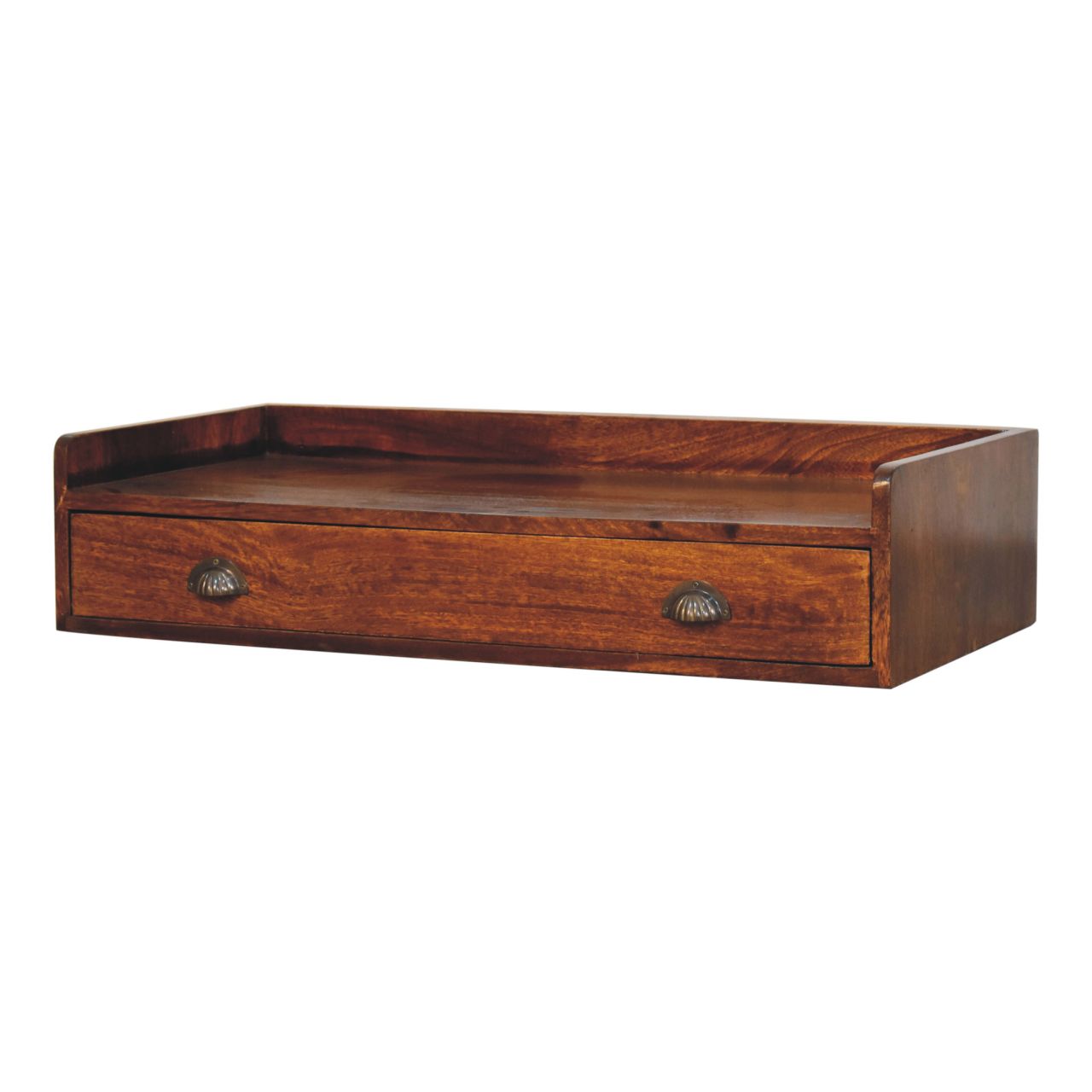 Solid Mango Wood Chestnut Finished 2 Drawer Belmont Wall-Mounted Console Shelf - Image 3