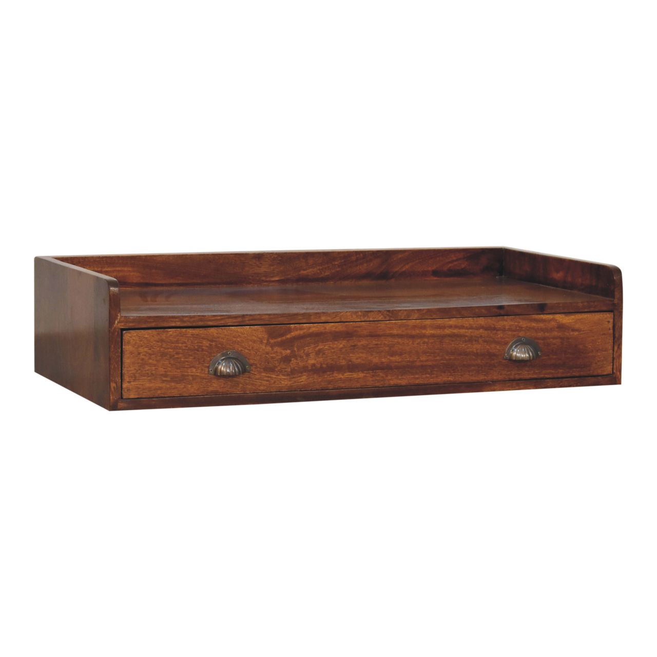 Solid Mango Wood Chestnut Finished 2 Drawer Belmont Wall-Mounted Console Shelf - Image 4