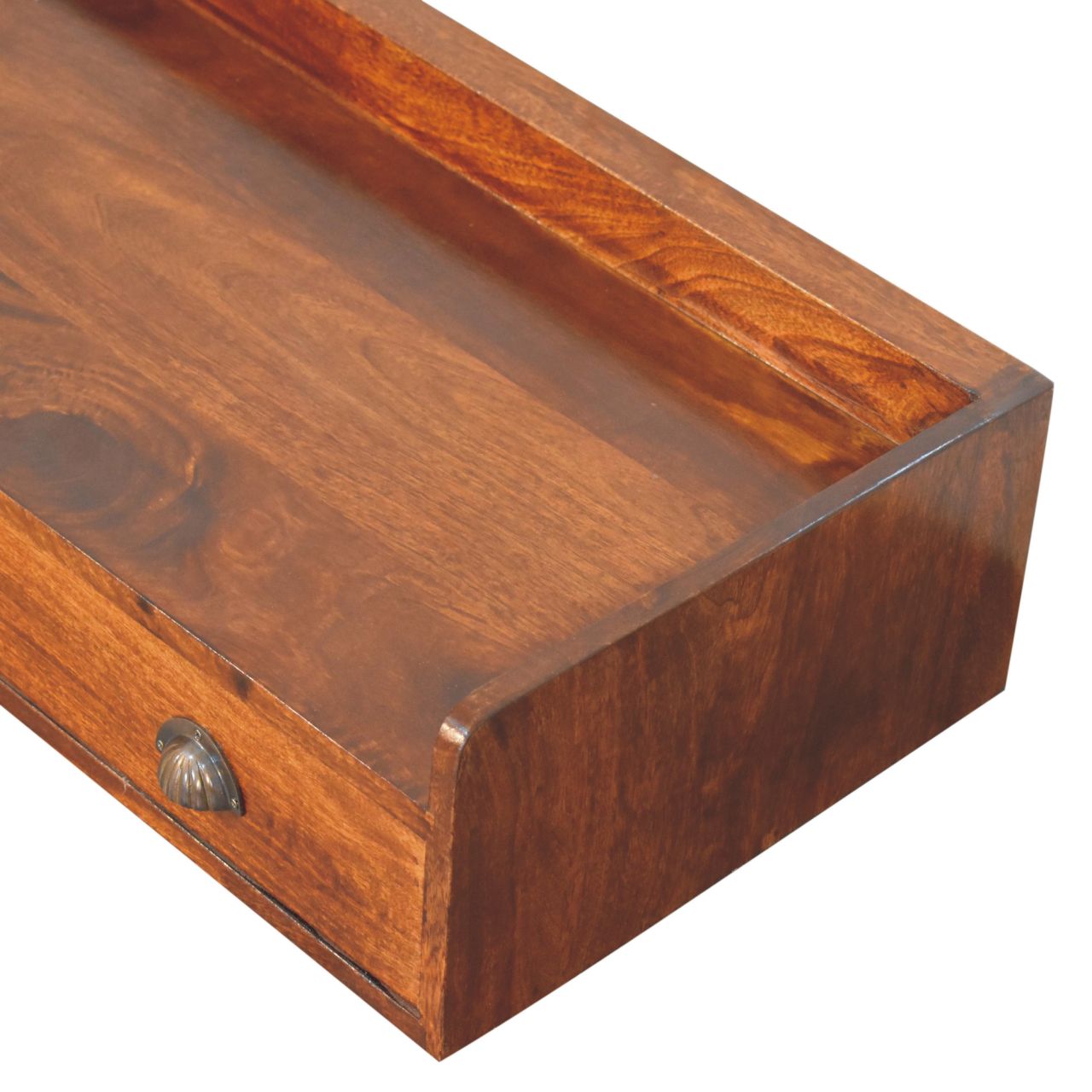 Solid Mango Wood Chestnut Finished 2 Drawer Belmont Wall-Mounted Console Shelf - Image 5