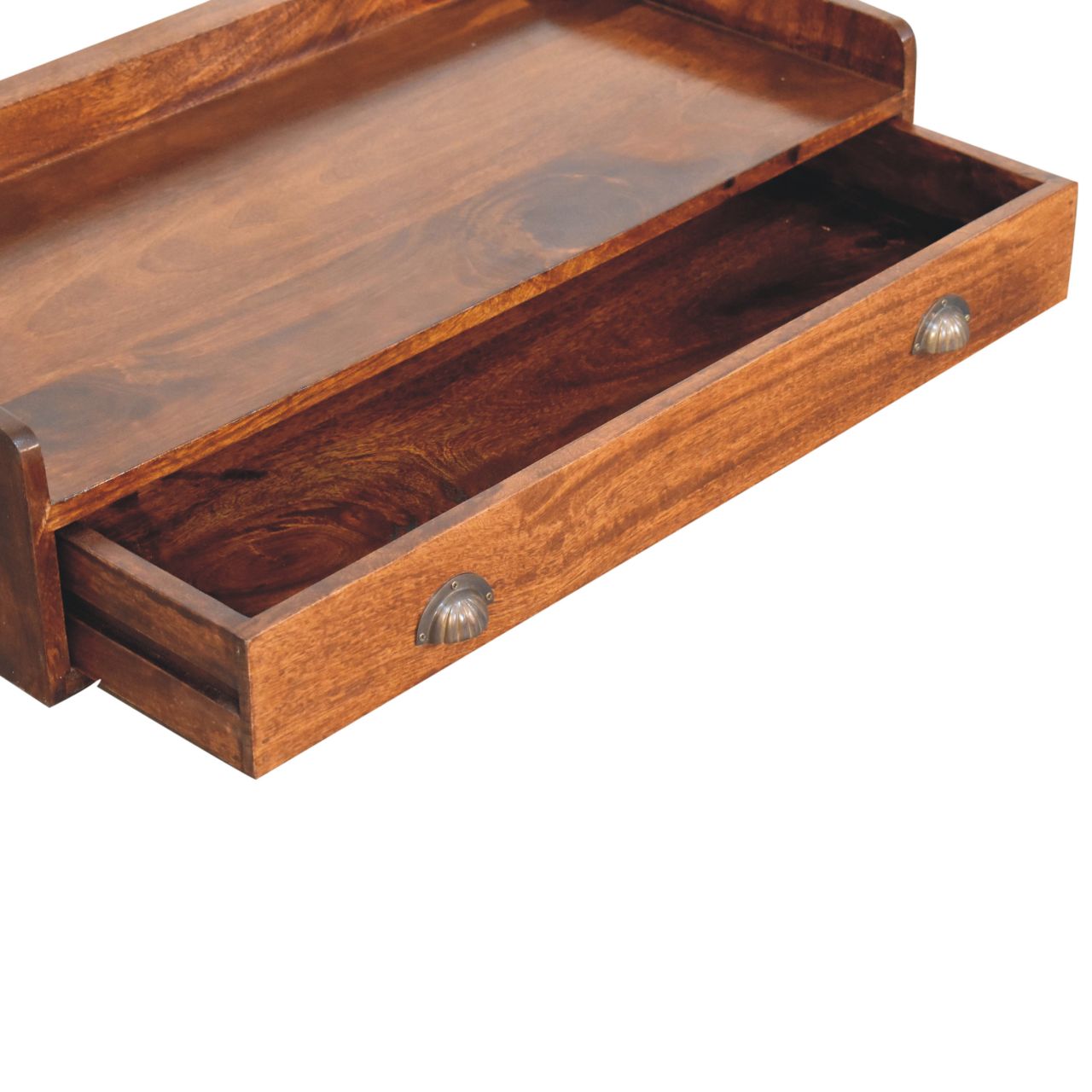 Solid Mango Wood Chestnut Finished 2 Drawer Belmont Wall-Mounted Console Shelf - Image 7