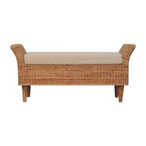 Solid Mango Wood Rattan & Boucle Riviera Bench