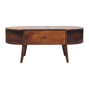 Solid Mango Wood Mango Wood Chestnut Oval Coffee Table with 2 Drawers