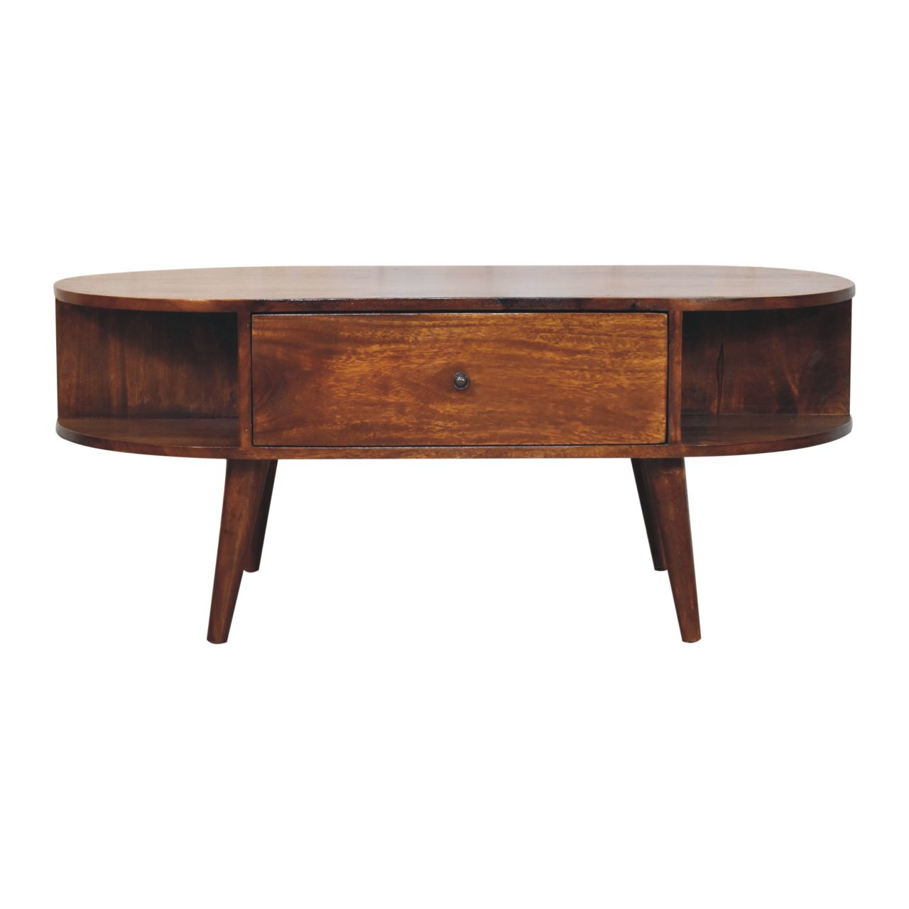 Solid Mango Wood Mango Wood Chestnut Oval Coffee Table with 2 Drawers
