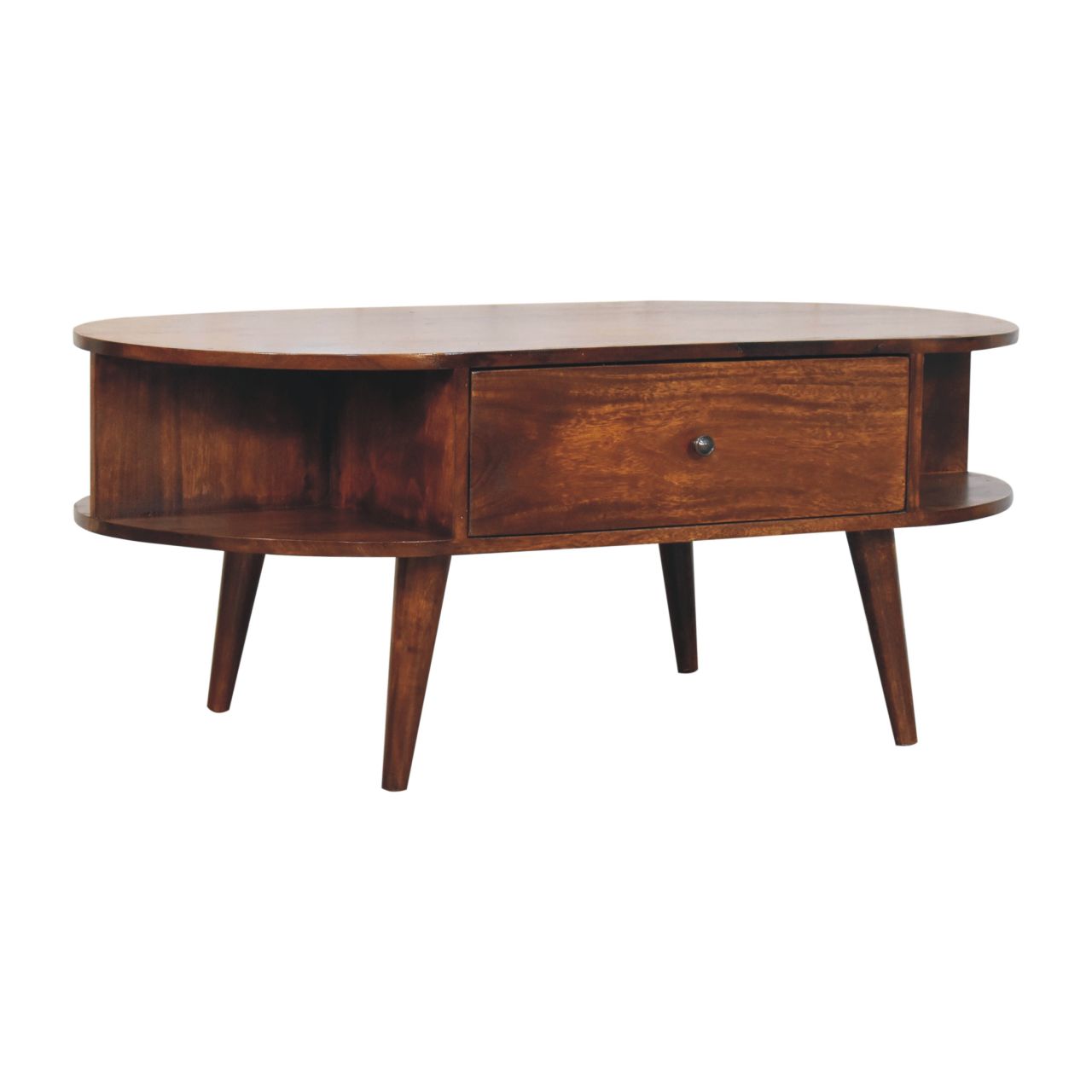 Solid Mango Wood Mango Wood Chestnut Oval Coffee Table with 2 Drawers - Image 2