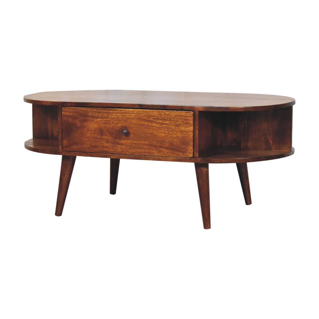 Solid Mango Wood Mango Wood Chestnut Oval Coffee Table with 2 Drawers - Image 3