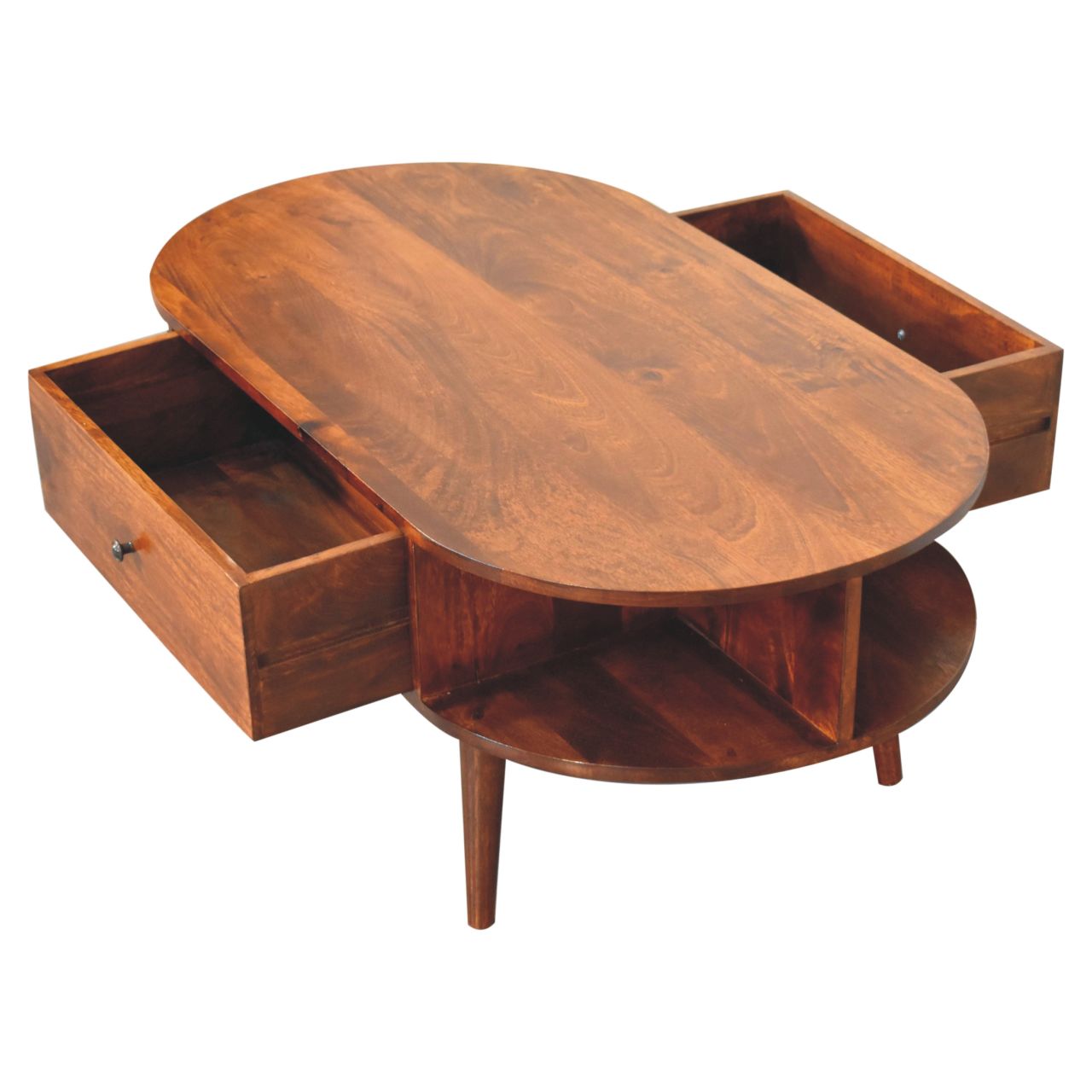 Solid Mango Wood Mango Wood Chestnut Oval Coffee Table with 2 Drawers - Image 6