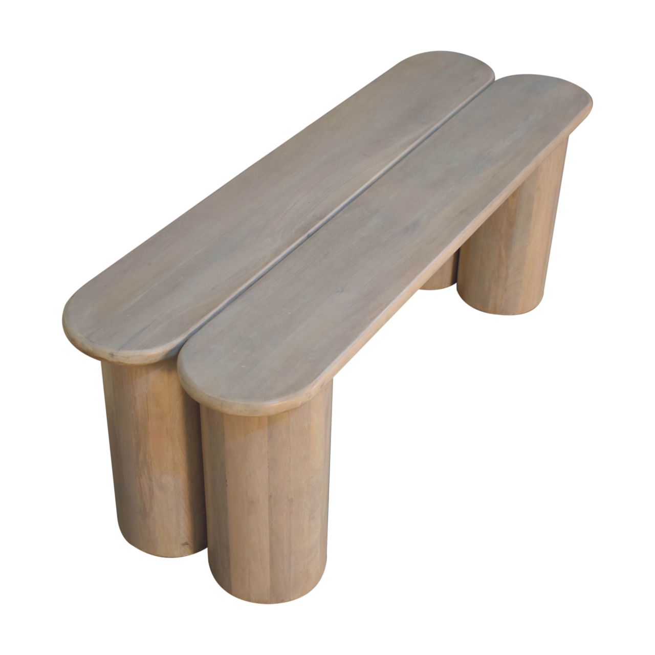 Solid Mango Wood Ivory Finished Dual Plank Bench - Image 9