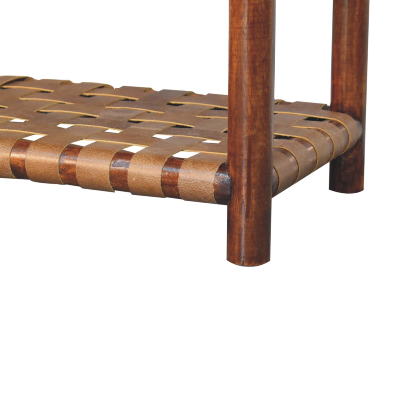 Solid Mango Wood Chestnut Finished Regency Woven Shelf Bench - Image 6