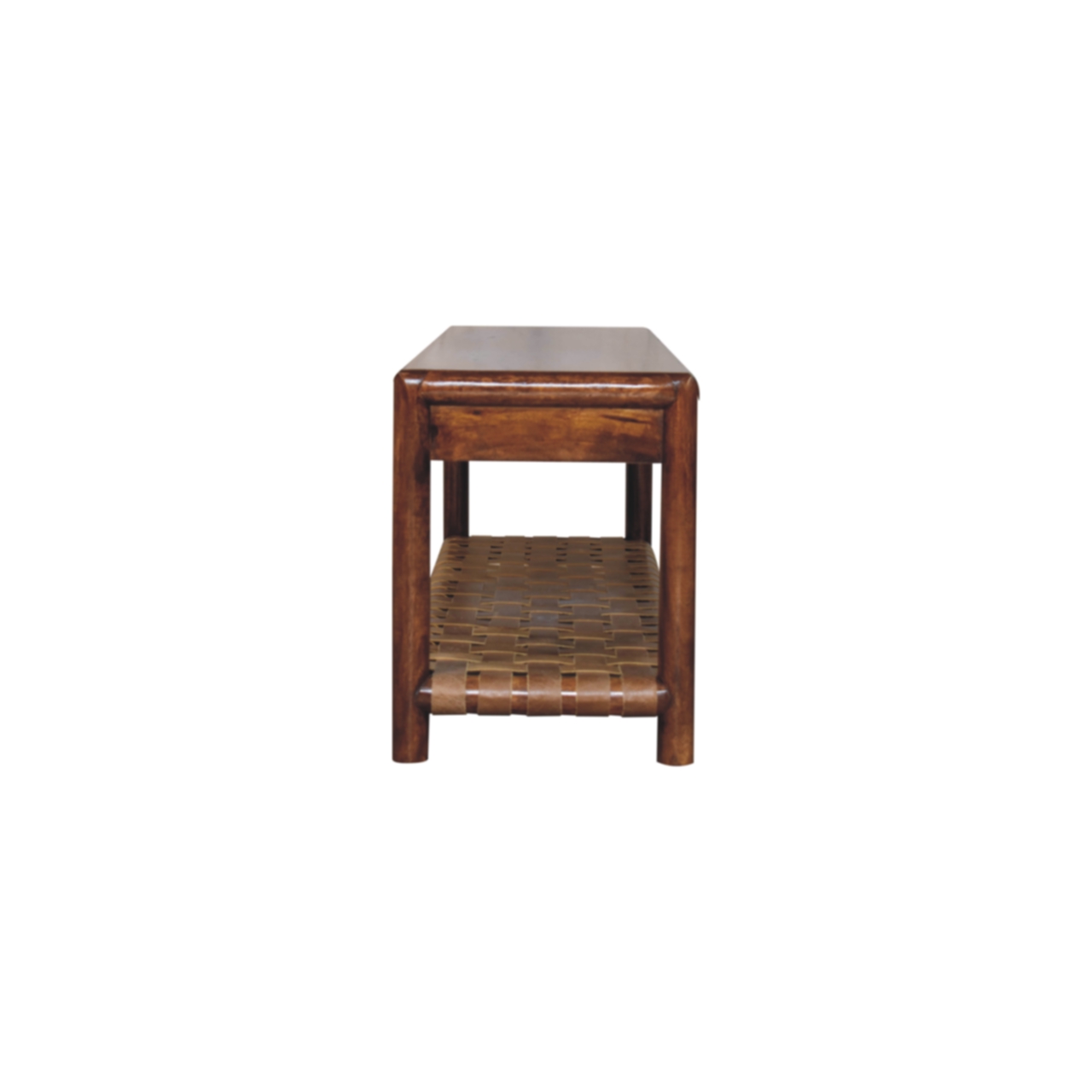 Solid Mango Wood Chestnut Finished Regency Woven Shelf Bench - Image 7