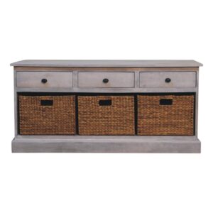 Solid Mango Wood Acid Wash Finished 3 Drawer 3 Basket Storage Cabinet