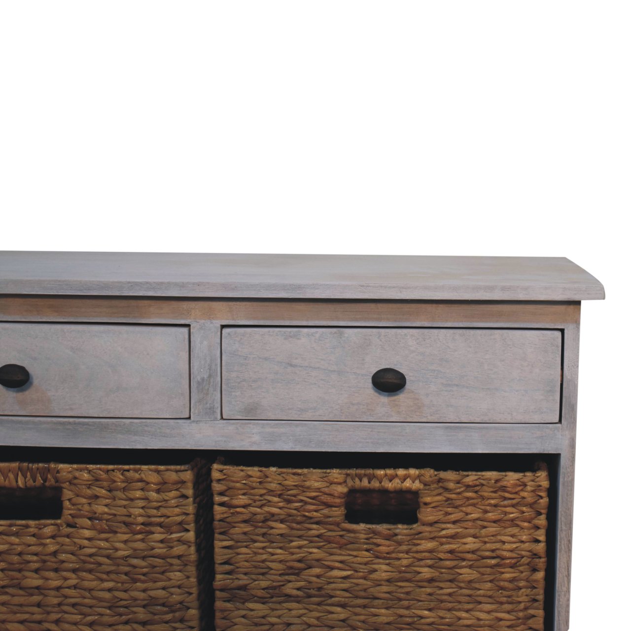 Solid Mango Wood Acid Wash Finished 3 Drawer 3 Basket Storage Cabinet - Image 4