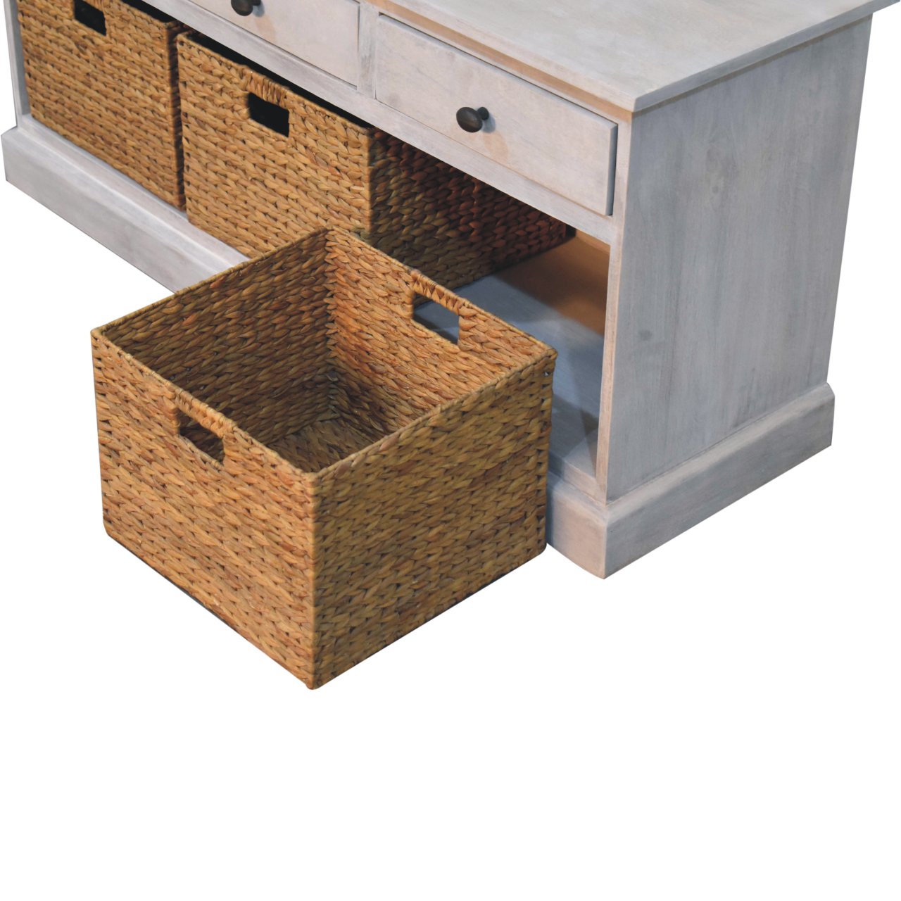 Solid Mango Wood Acid Wash Finished 3 Drawer 3 Basket Storage Cabinet - Image 8
