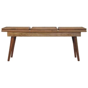 Solid Mango Wood Larissa Oak Finished Triple Rattan Seats Bench
