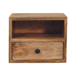 Solid Mango Wood Mango Wood Solis 1-Drawer Oak-ish Wall Mounted Nightstand