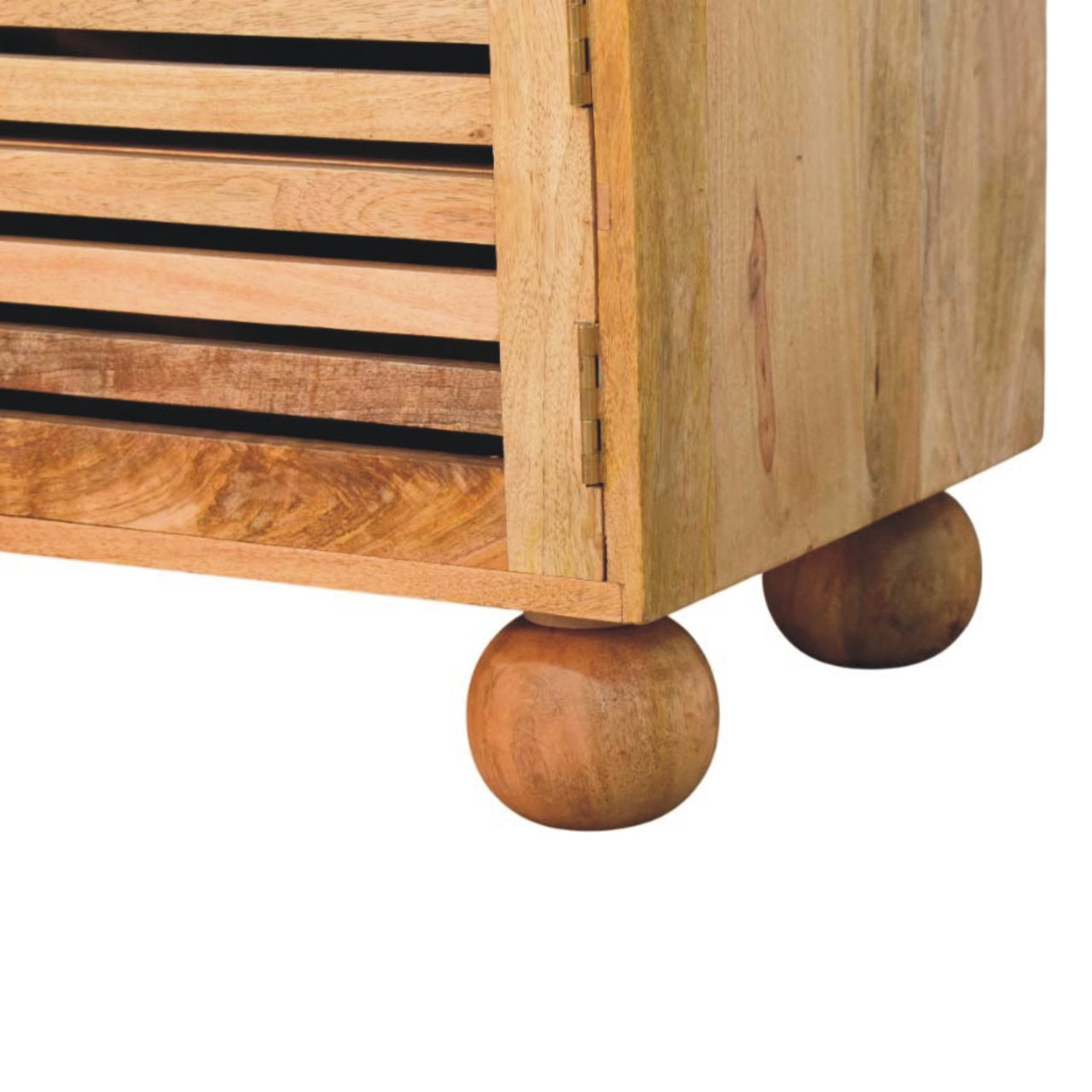 Solid Mango Wood Shutter Oak Finished 2 Door Upholstered Shoe Rack - Image 7